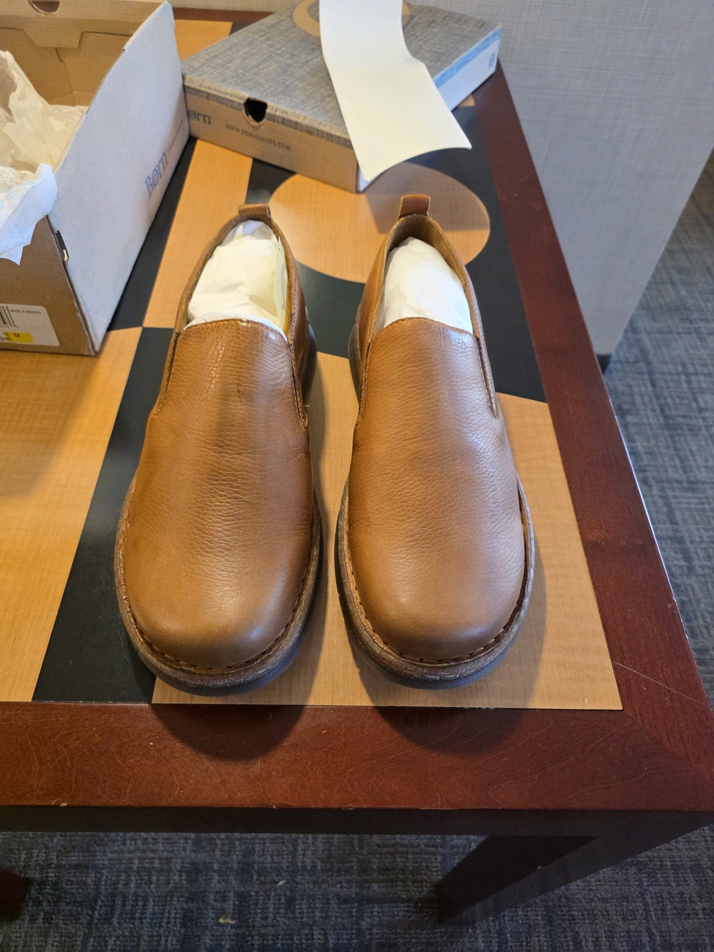 Born Tan Leather Slip-On Loafers